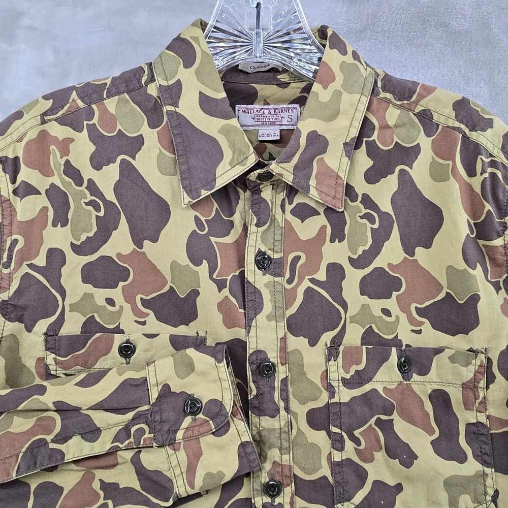 Wallace & Barnes Button Up Shirt Mens Small Green Brown Camo Long Sleeve Classic